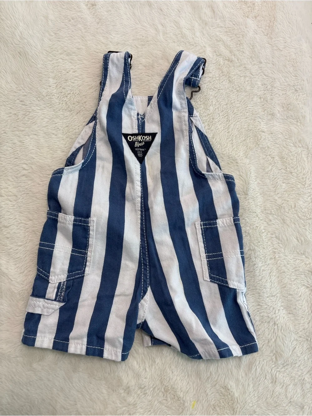 OshKosh Striped overalls shorts blue white 6 month baby girl boy